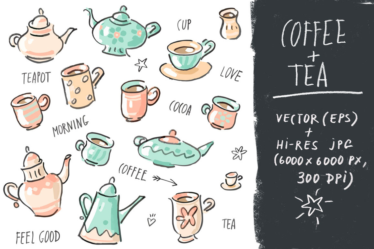 Vector set collection Tea+Coffee, an Object Graphic by Melniklenart