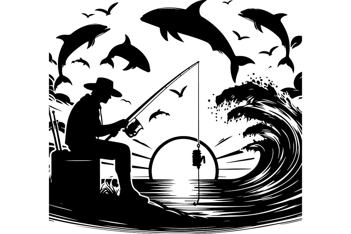 Vintage Fishing Scene Bundle, an Object Graphic by Designer_Momina (Photo 2 of 13)