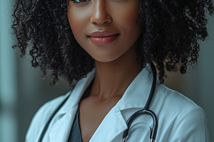Confident Female Doctor Using a Tablet in a Modern Healthcare Environment, a Photo by AS photostudio