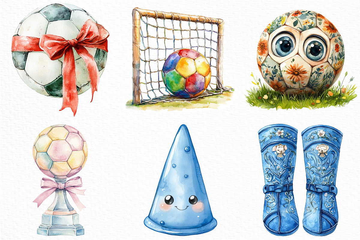 Watercolor Cute Soccer Clipart, an Illustration by Craft Nest (Photo 5 of 6)