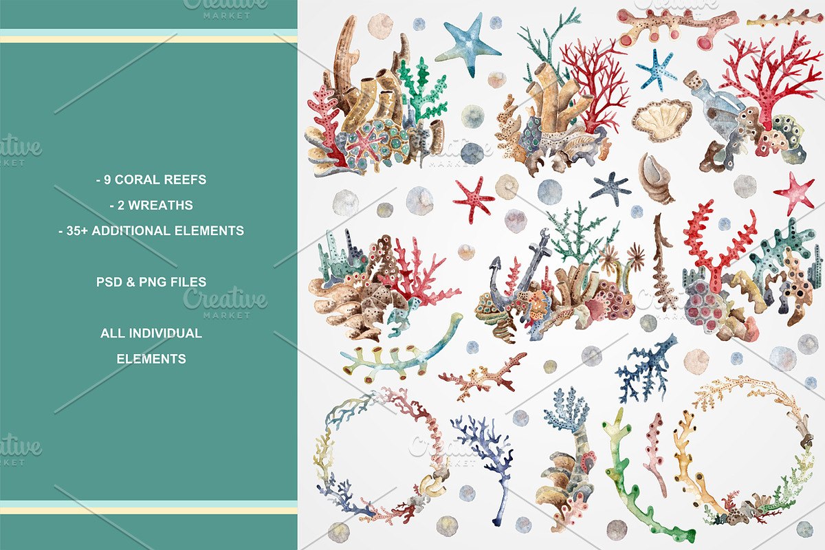 Coral Reefs watercolour set, a Pattern Graphic by Soir Creative (Photo 2 of 3)