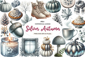 Watercolor Silver Autumn Clipart, an Illustration by CreationArt