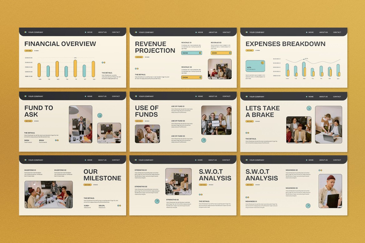 Cream Yellow Pitch Deck Google Slide, a Presentation Template by graphicook (Photo 3 of 5)
