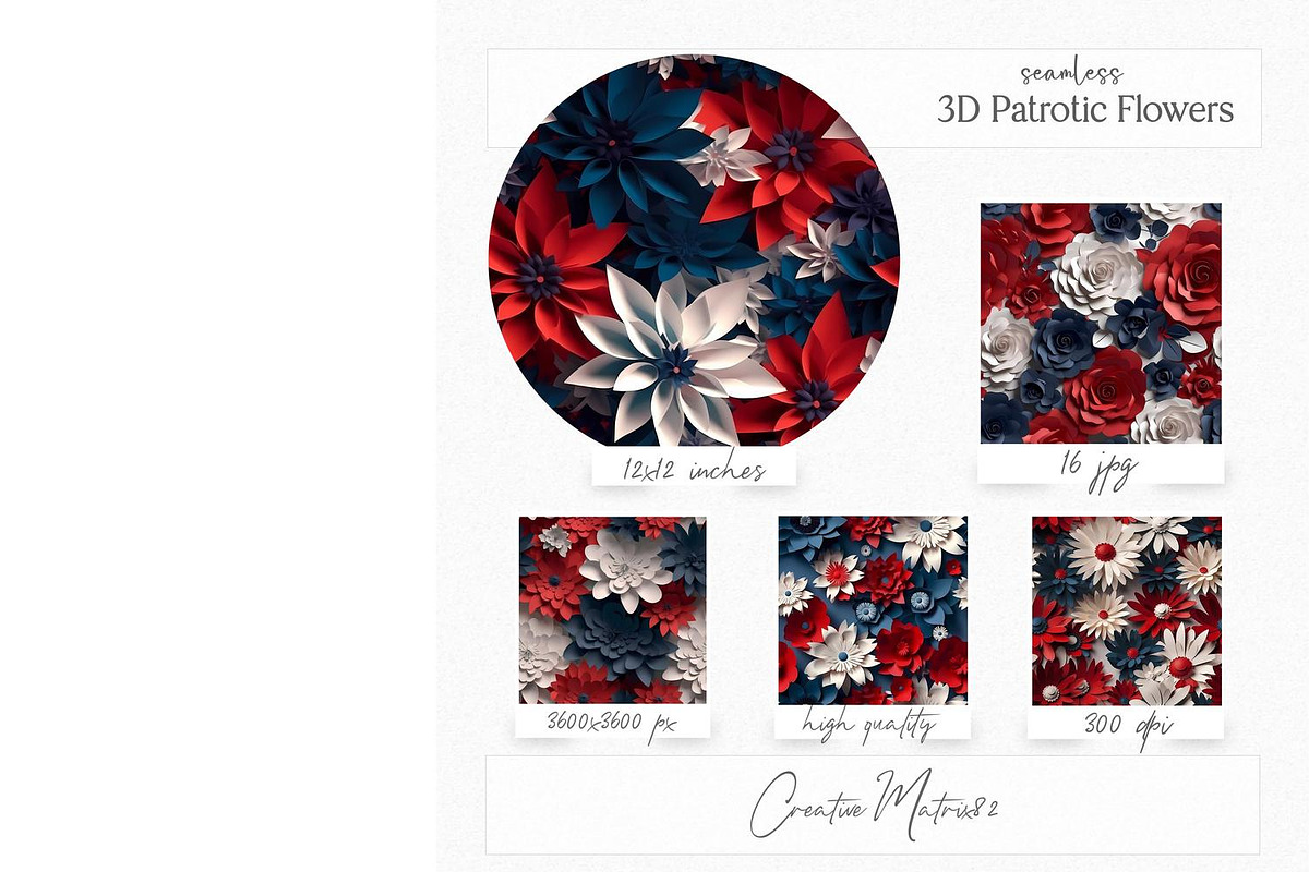 3D Patriotic Flower Seamless Pattern, a Texture Graphic by Creative Matrix82 (Photo 2 of 4)