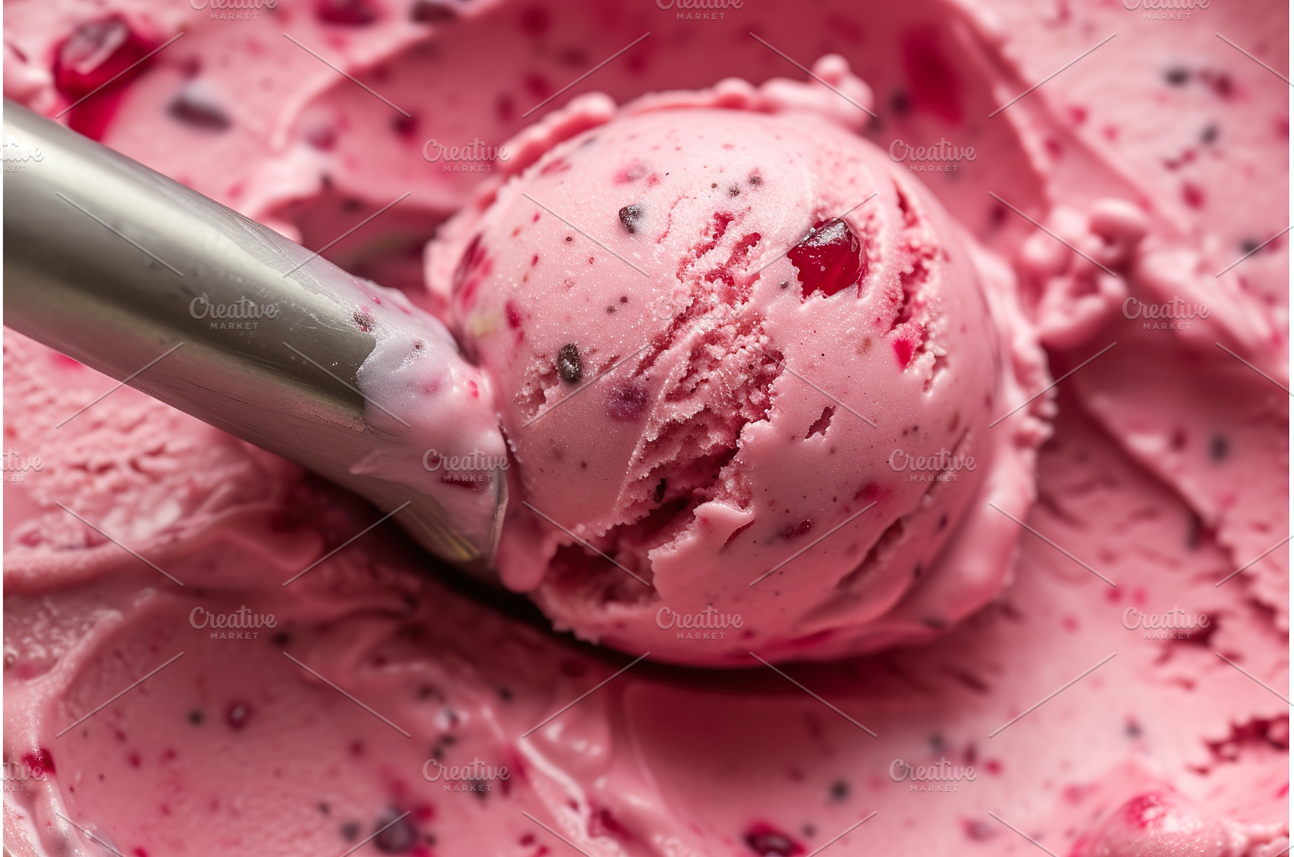 Close up of pink berry ice cream, a Food & Drink Photo by Lermont51