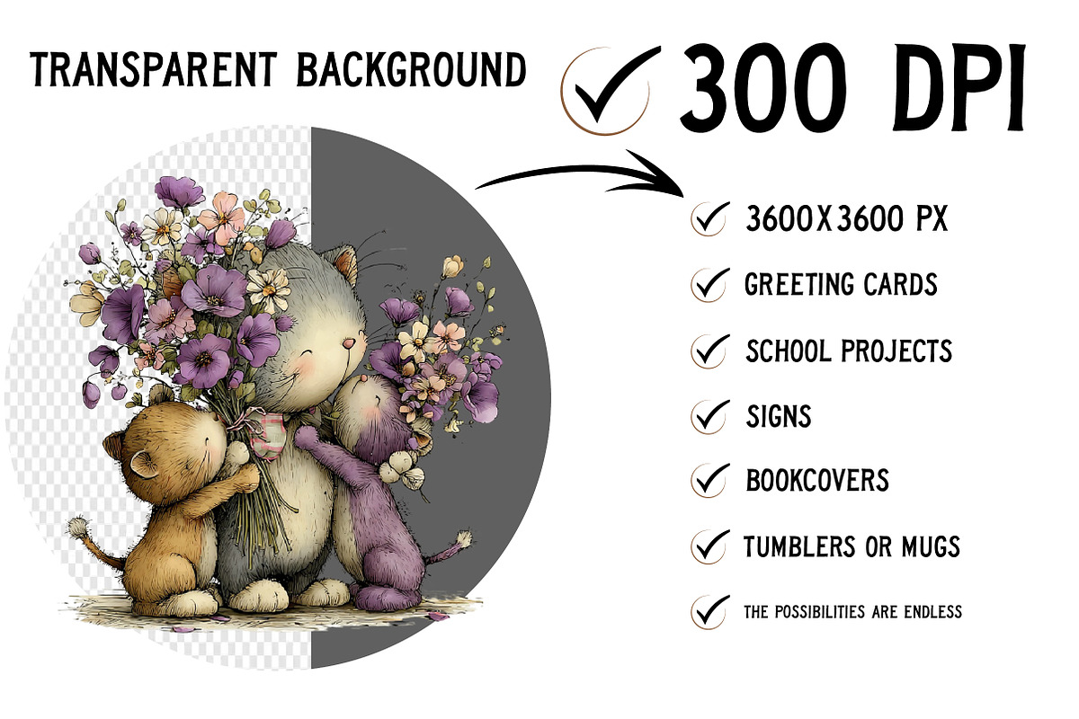Whimsical Mother's Day Cats Clipart, an Illustration by Craft Nest (Photo 2 of 12)