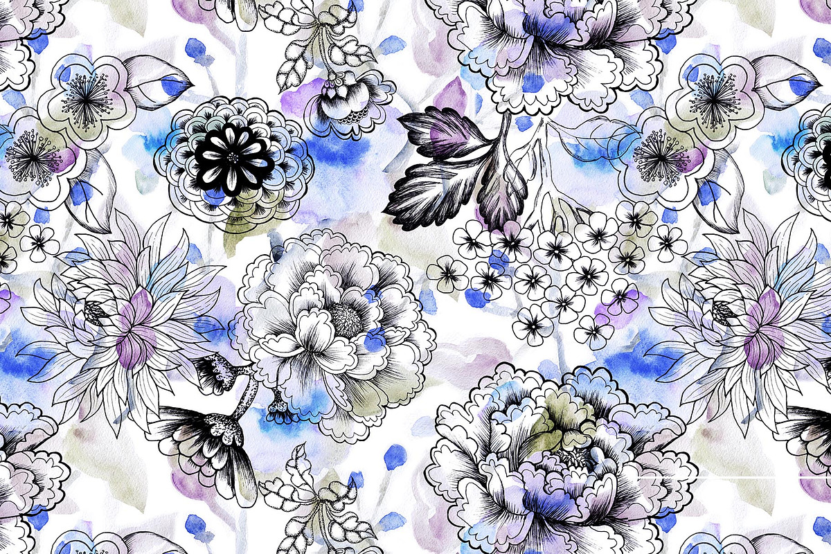 Japanese flowers patterns, a Pattern Graphic by emeraldthue (Photo 4 of 9)
