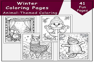 Winter Coloring Pages: Animal-Themed, a Seasonal Illustration by Lamia Emad