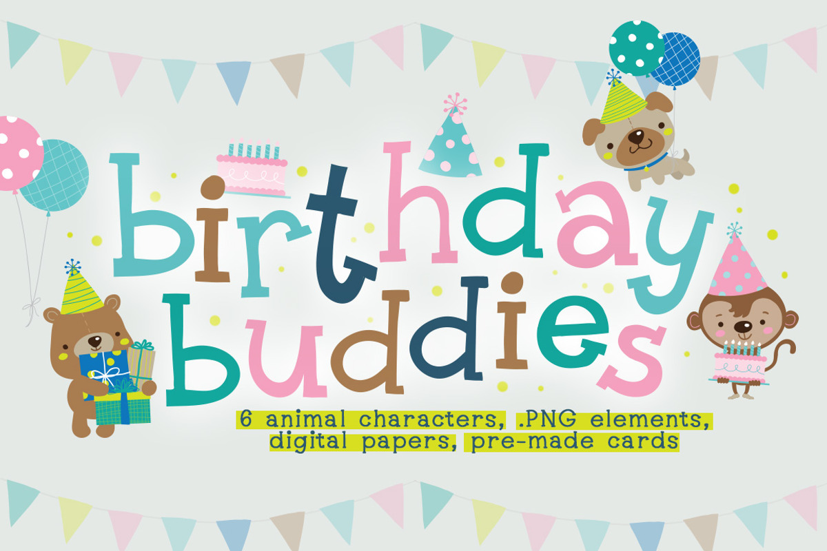 Birthday Buddies Illustration Pack, an Illustration by Quirky Queen Media (Photo 1 of 9)