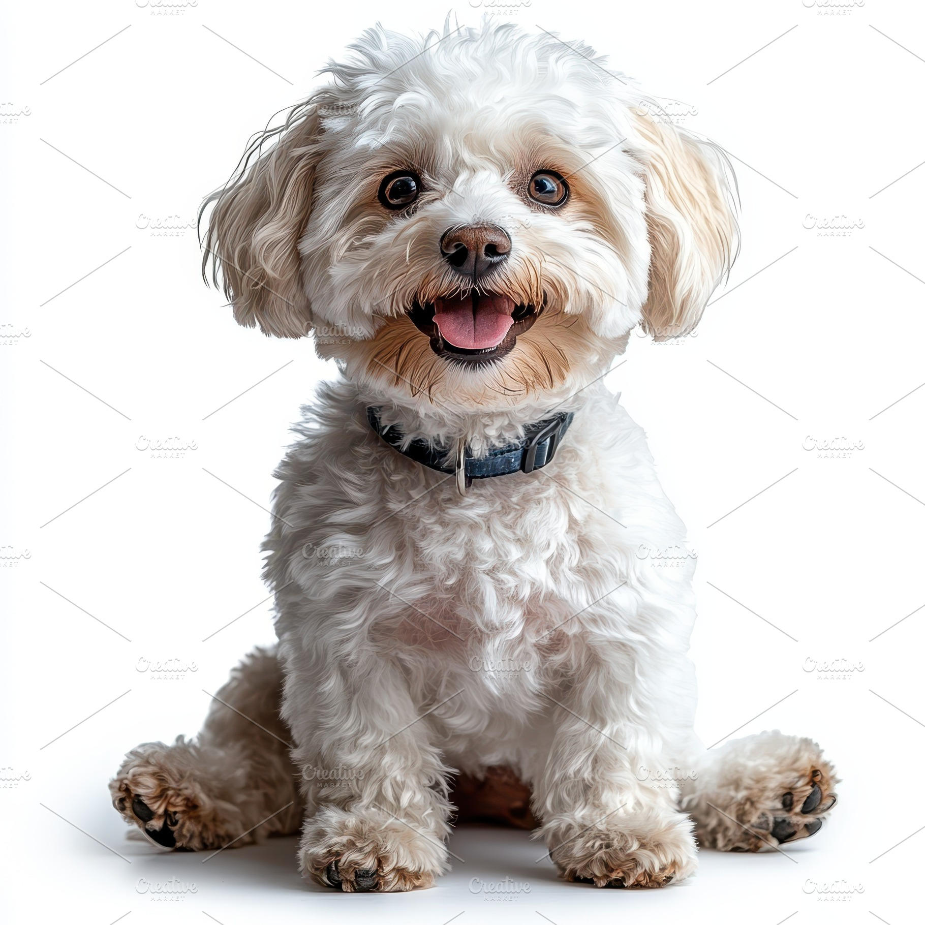 Happy fluffy white dog sitting smile, an Animal Photo by Pixeness Studio