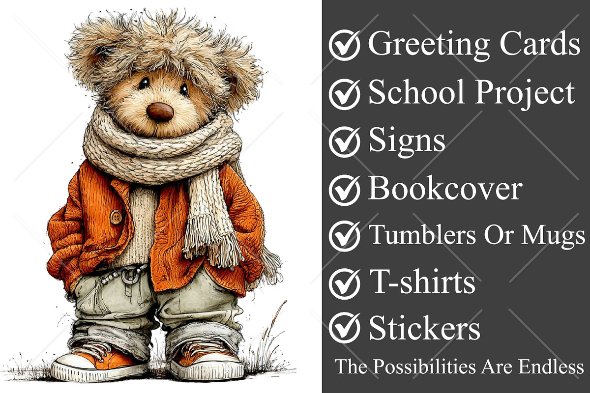 Whimsical Autumn Teddy Bear Clipart, a Seasonal Illustration by Canvas Craft (Photo 3 of 10)