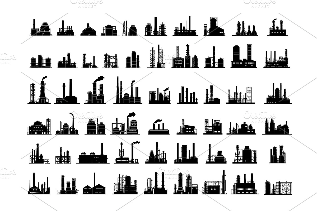 Black factories silhouettes, an Illustration by Stock-Smart-Start