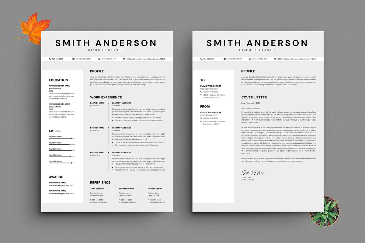 Modern Resume Cover Letter Template, a Resume Template by PixelStudio (Photo 1 of 4)