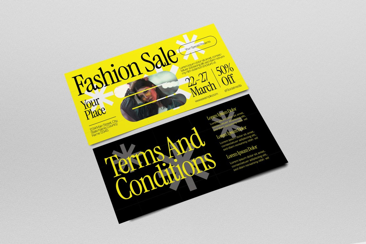 Yellow Black Fashion Sale Voucher, a Card Template by graphicook (Photo 3 of 6)