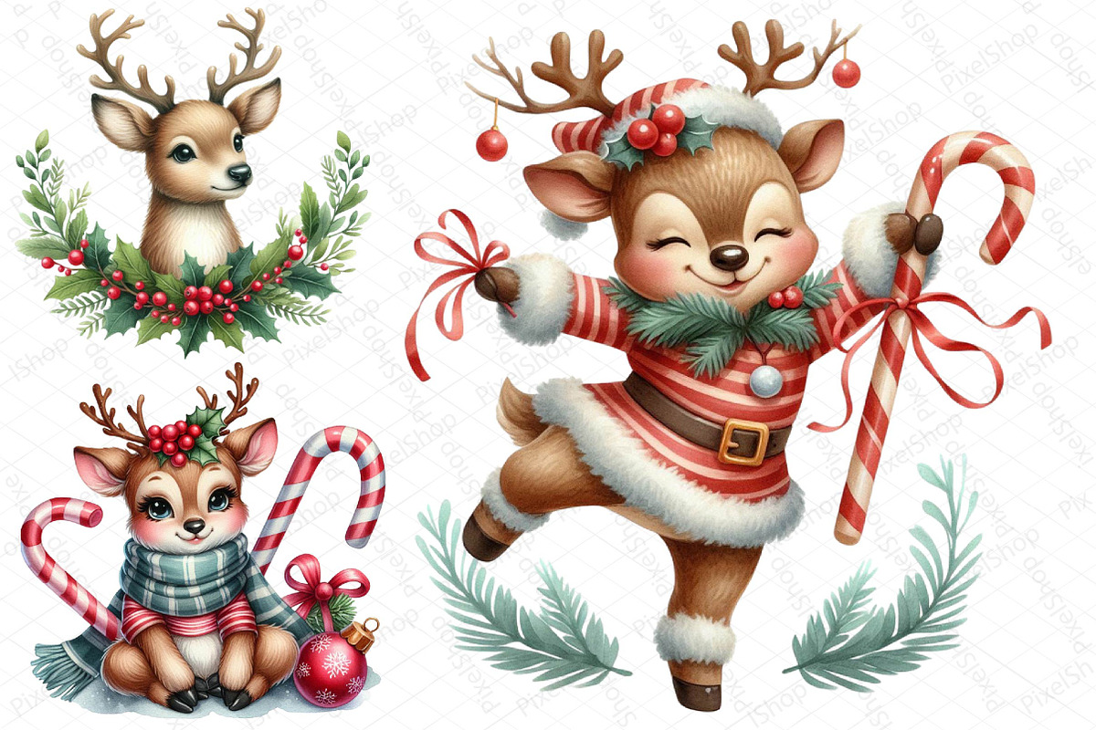 Cute Christmas Reindeer Clipart, an Illustration by DreamPrint404 (Photo 4 of 5)