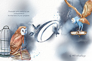 Watercolor Owl Beauty Clipart Set, an Animal Illustration by ArtCreationsDesign (Thumbnail 4 of 11)