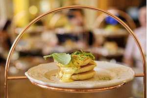 Savory mini pancake stack with, a Food & Drink Photo by Rohan Photography