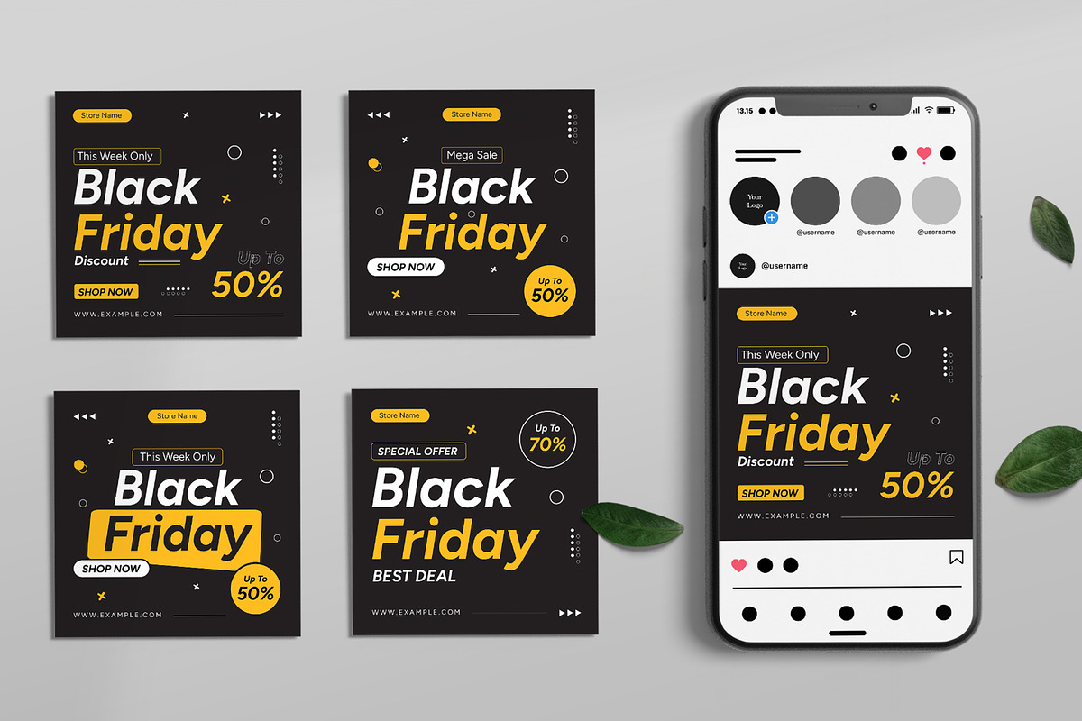 Black Friday Social Media Post Set, a Social Media Template by ContestDesign (Photo 1 of 3)