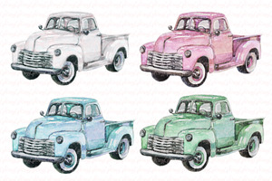 Spring truck clipart set 2