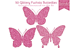 50 Glittery Fuchsia Butterflies