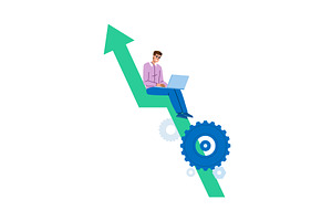 Businessman working on laptop riding, a Finance Illustration by pikepicture