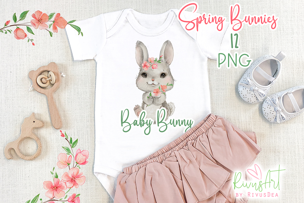 Cute watercolor bunny PNG clipart, an Illustration by RivusArt (Photo 3 of 3)