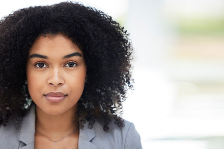 Business woman, portrait and face with space in office for mockup and pride for corporate career. Professional female entrepreneur working at startup for motivation, vision success and growth, a Photo by Peopleimages.com