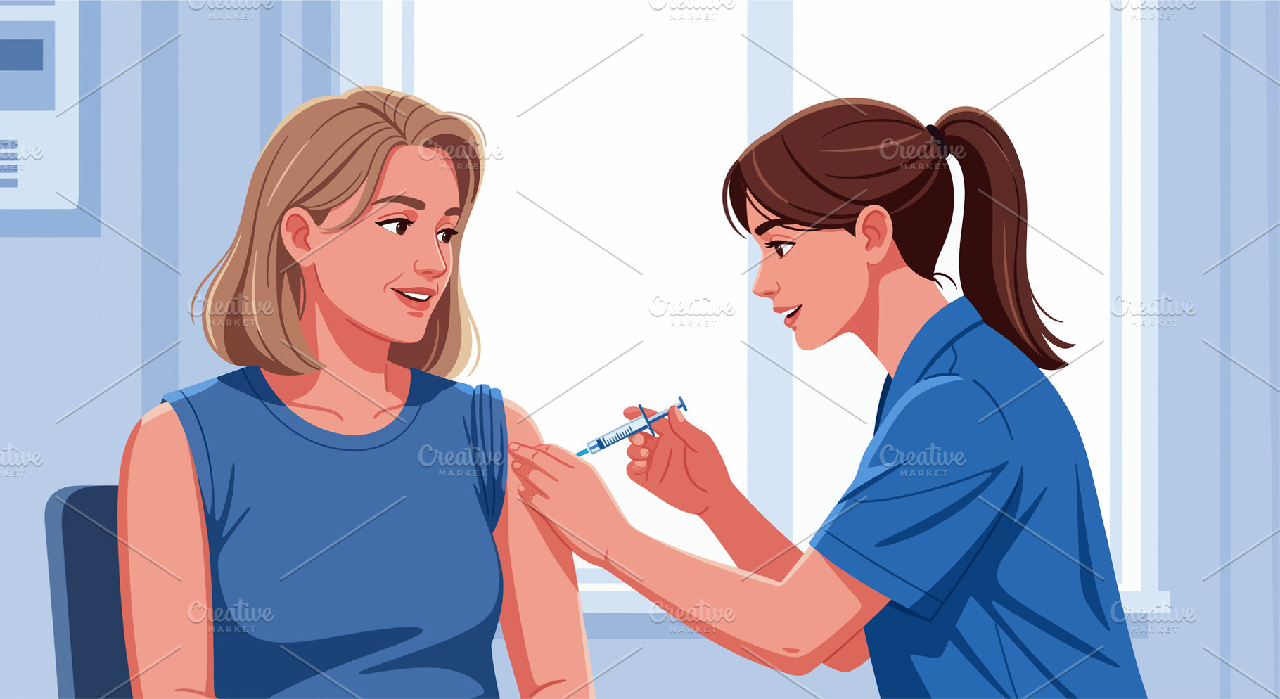 Nurse Vaccinating a Young Woman, a Photo by angellodeco