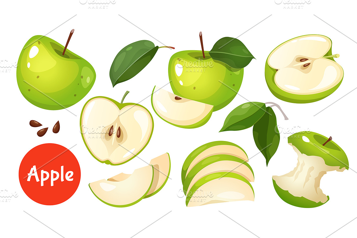 Fresh Apple Fruit vector collection, a Food Illustration by Elen_Art