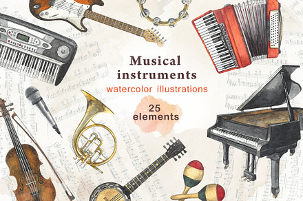 Musical instruments-watercolor