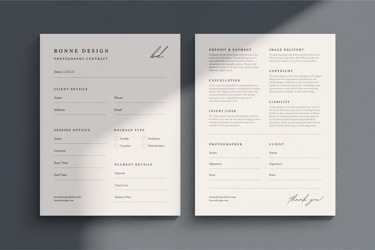 Wedding Photography Contract Canva, a Marketing Template by frommakertomaker (Photo 1 of 6)