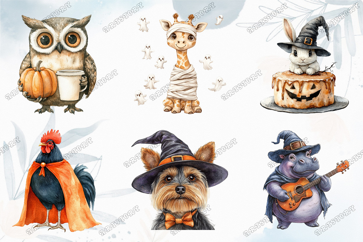 Whimsical Halloween Animal Clipart, an Illustration by designcity5 (Photo 3 of 5)