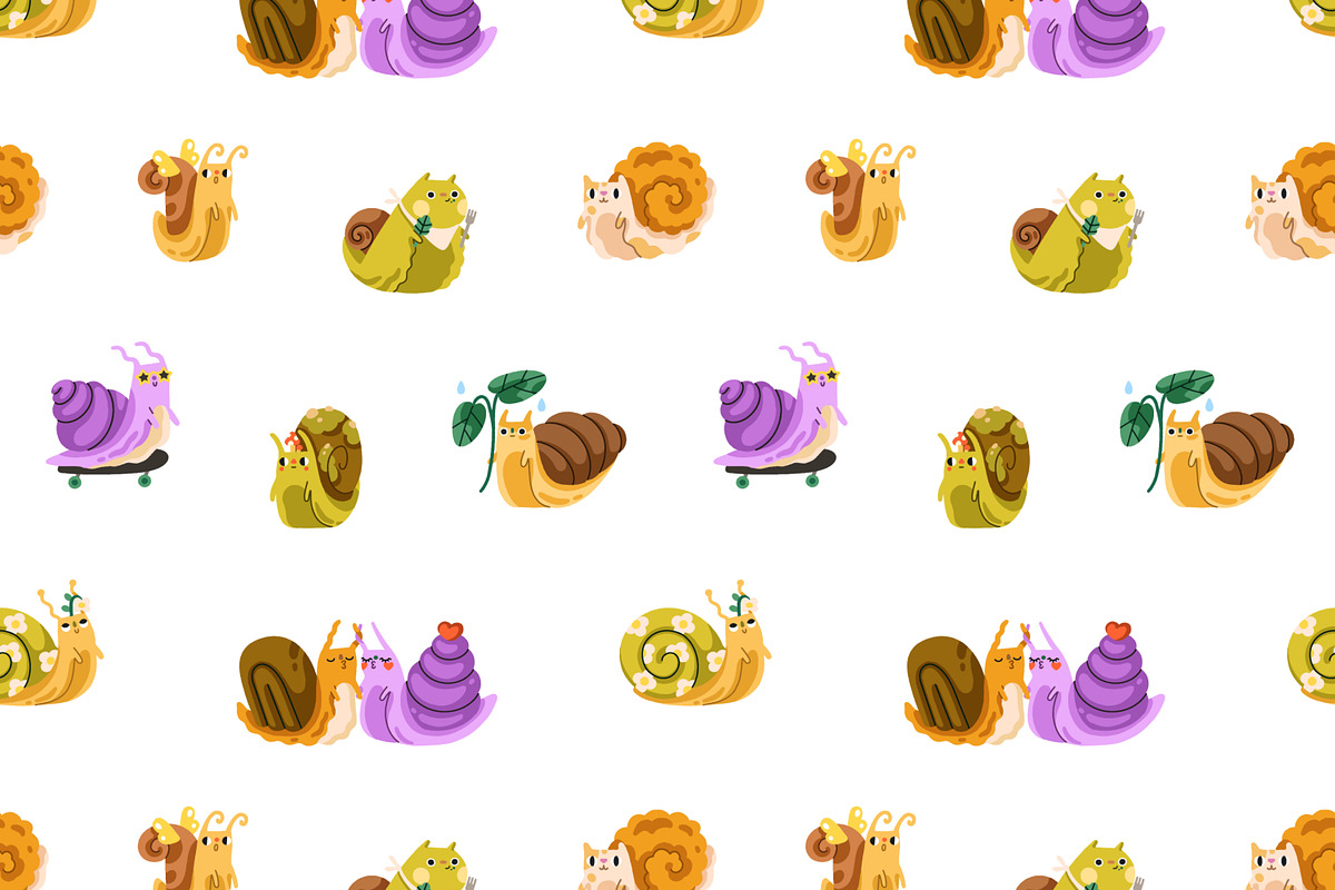 Cute snails set, seamless patterns, an Animal Illustration by Good Studio (Photo 12 of 18)