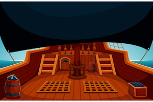 Wooden pirate ship deck interior, a Transportation Illustration by Vector Tradition