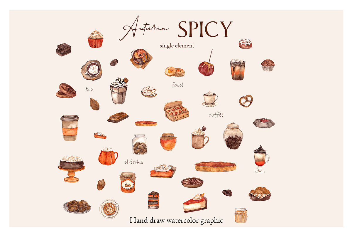 Autumn Spicy.Hand draw watercolor, an Object Graphic by ma_i_vi (Photo 7 of 10)