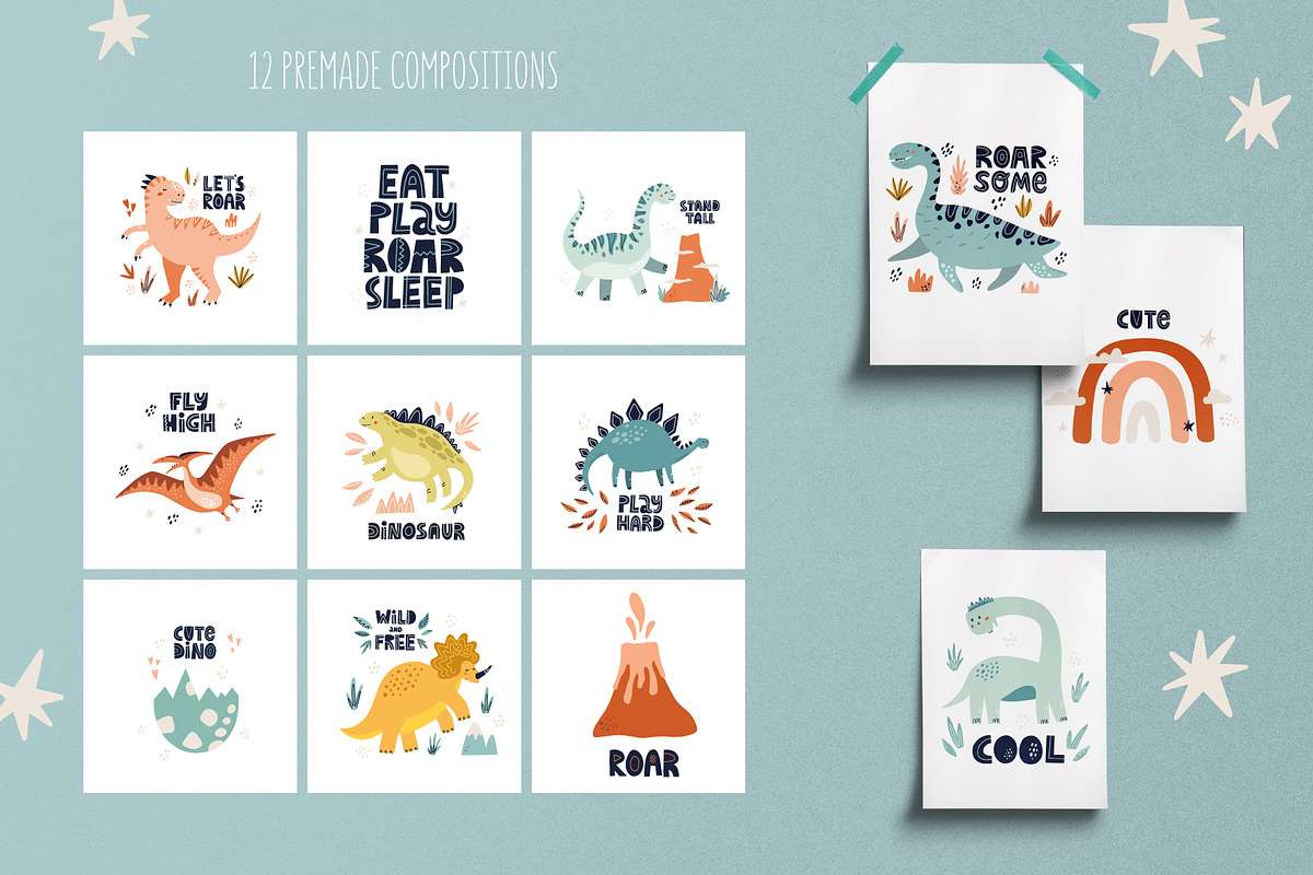Cute Dino. Abstract Kids Set, an Object Graphic by MaNechaeva (Photo 4 of 12)