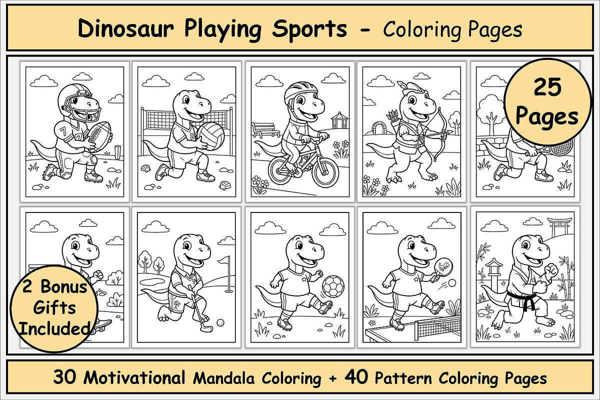 Dinosaur Sports Coloring Book, an Animal Illustration by Lamia Emad (Photo 1 of 5)