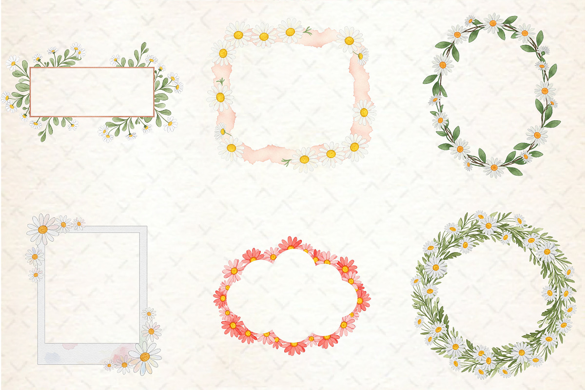 Watercolor Daisy Frame Clipart, an Illustration by Libby Wishes (Photo 2 of 8)