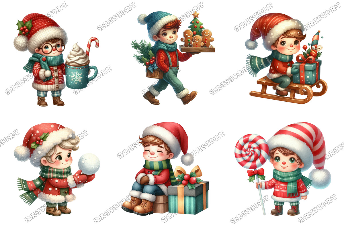 Quirky Christmas Boys Clipart, an Illustration by designcity5 (Photo 3 of 5)
