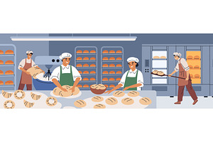 Bakery factory people. Cartoon, an Illustration by YummyBuum