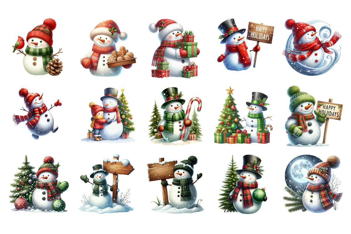 Watercolor Snowman Green Scarf Png, an Illustration by SinaCreation (Photo 2 of 7)