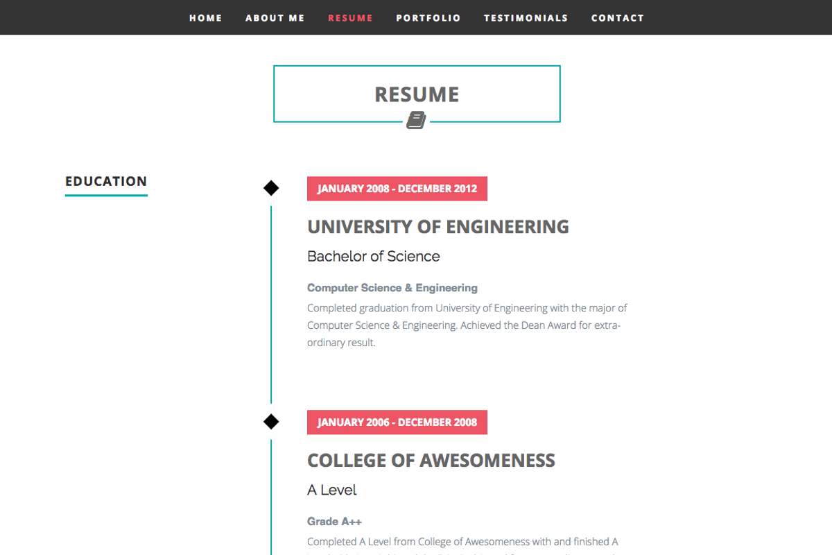 Intima - Resume & Portfolio WordPres, a WordPress Template by Codetic (Photo 3 of 5)