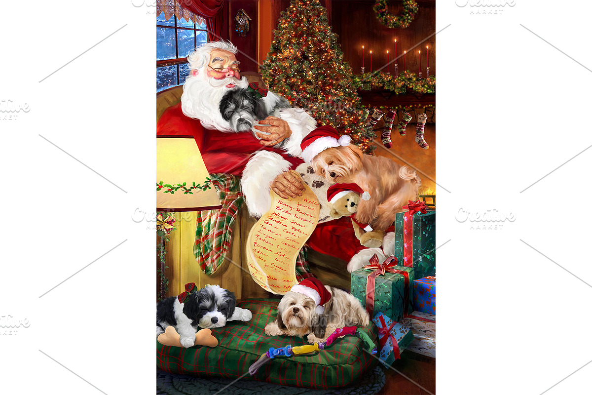 Havanese Dog With Xmas Santa Art, an Animal Illustration by Art Paradise Studios (Photo 1 of 3)