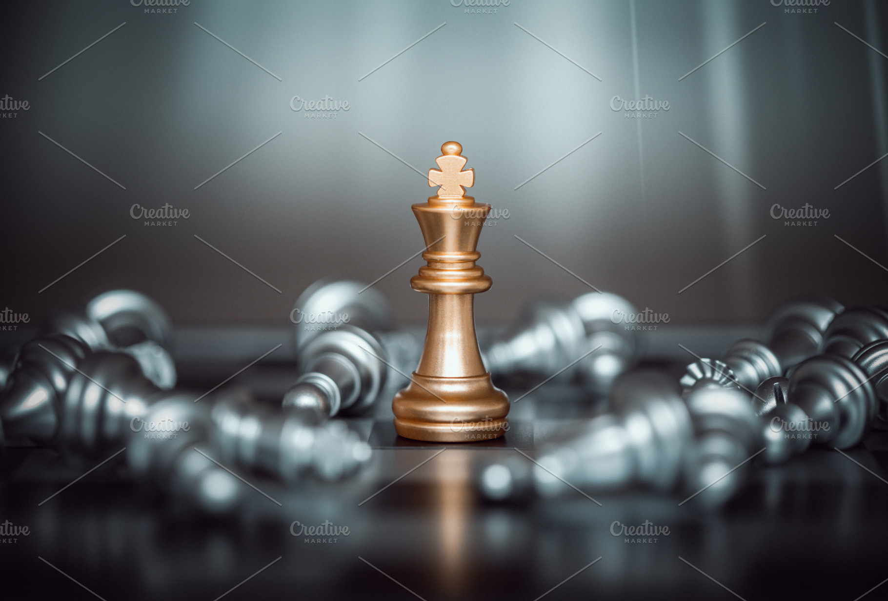 King chess battle on chessboard featuring strategy, challenge, and victory, a Business Photo by Nednapa