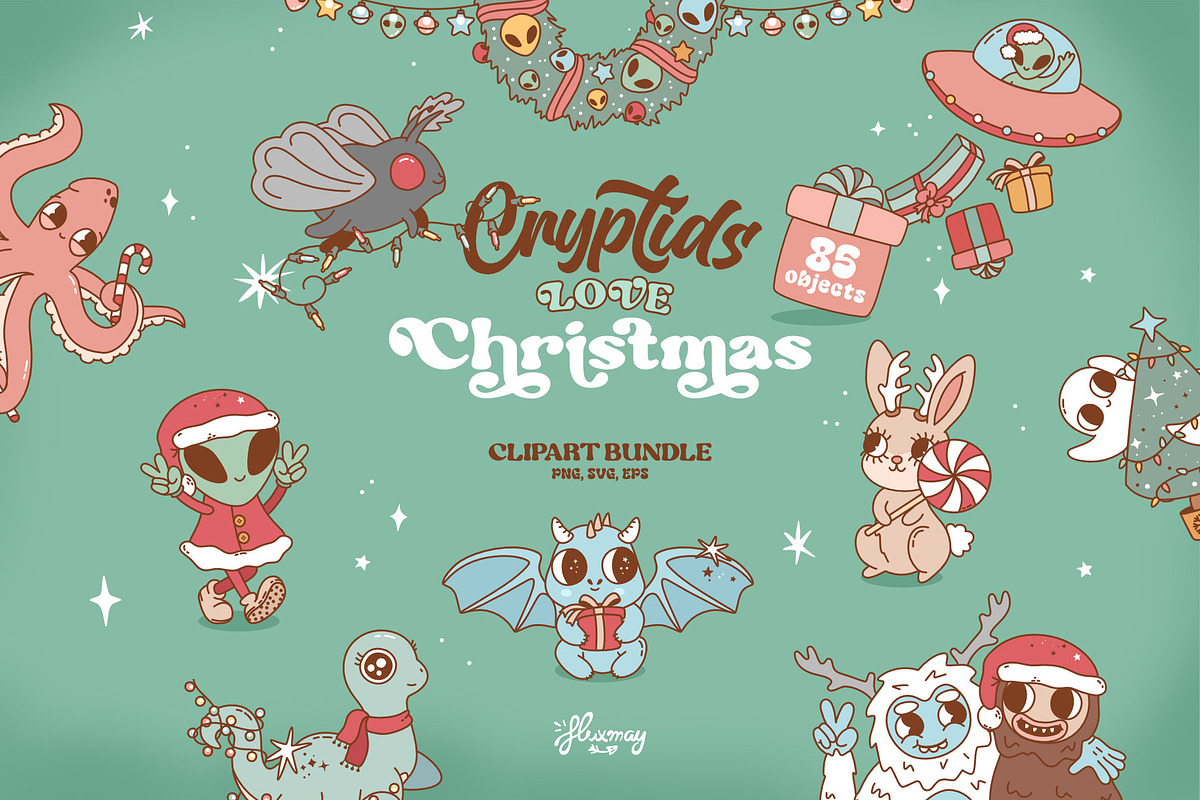 Cryptids love Christmas, a Seasonal Illustration by Huxmay (Photo 1 of 8)