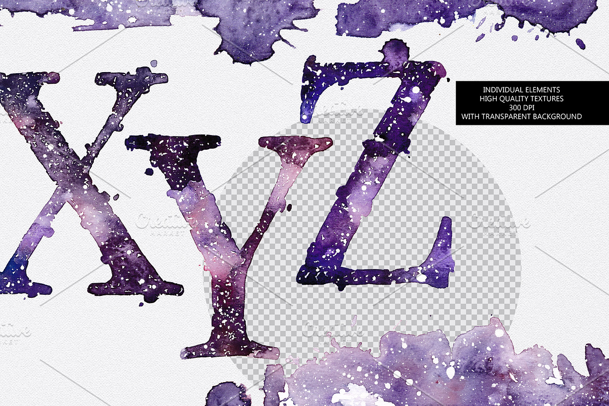 The Starry Night watercolor alphabet, a Texture Illustration by Soir Creative (Photo 2 of 6)