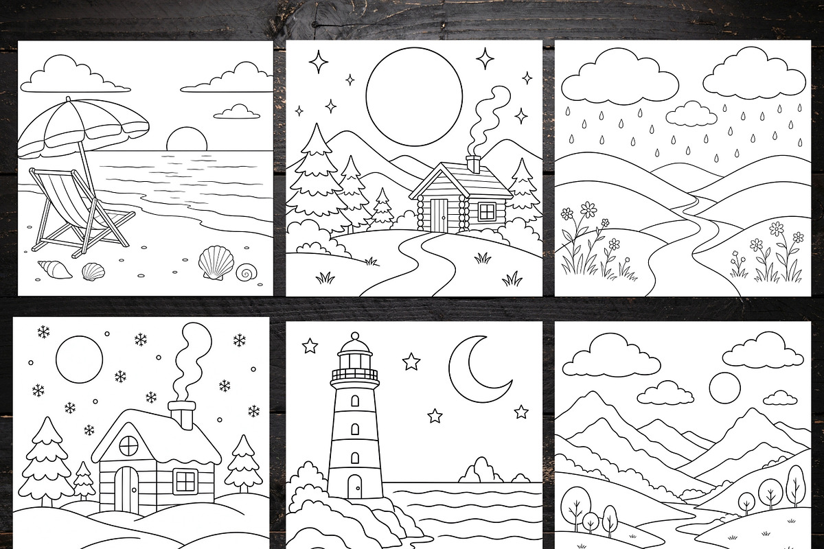 Minimalist Landscape Coloring Pages, a Brochure Template by LA Design (Photo 2 of 10)