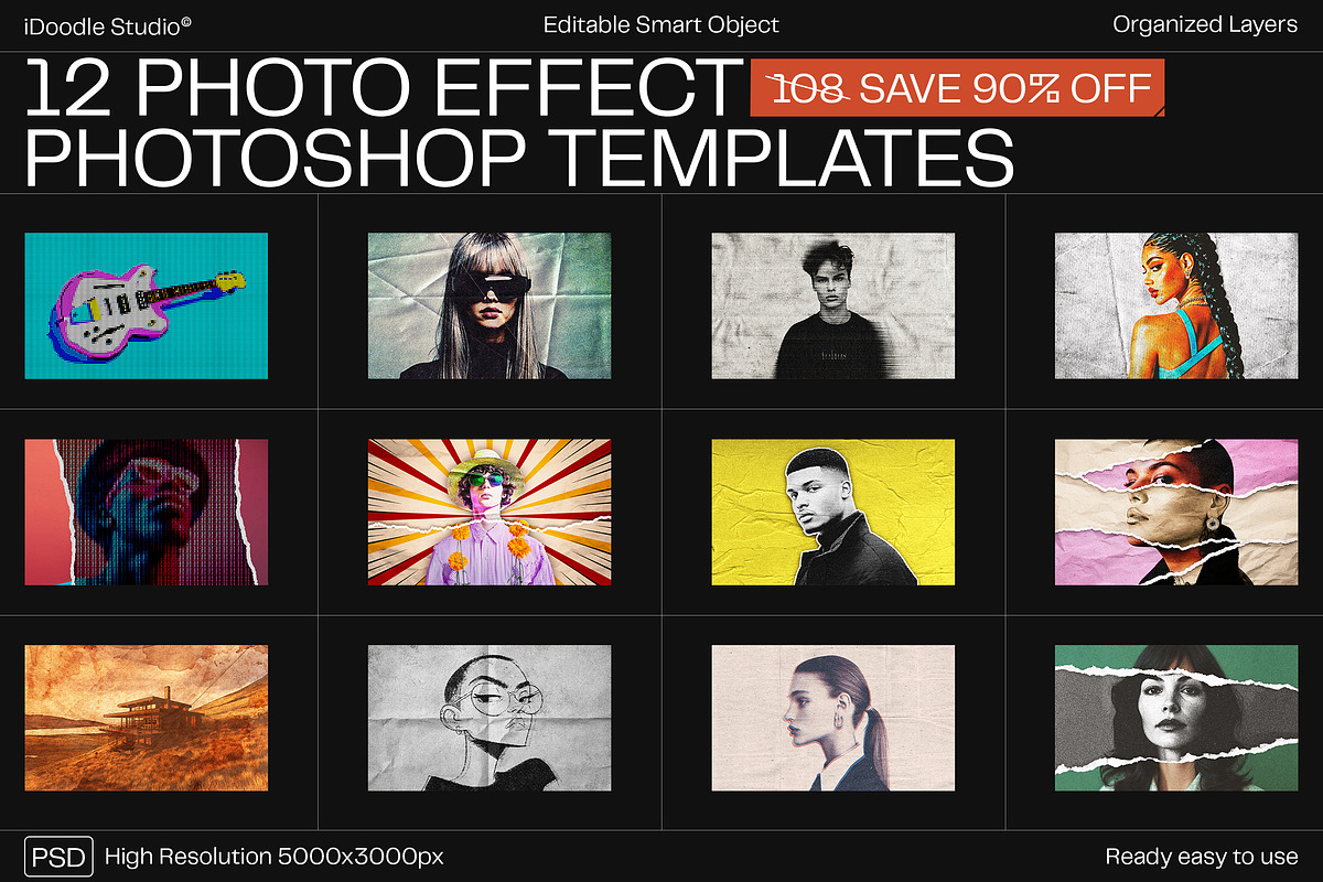 12 Photo Effect Templates, a Layer Style Add-On by iDoodle Studio (Photo 1 of 6)