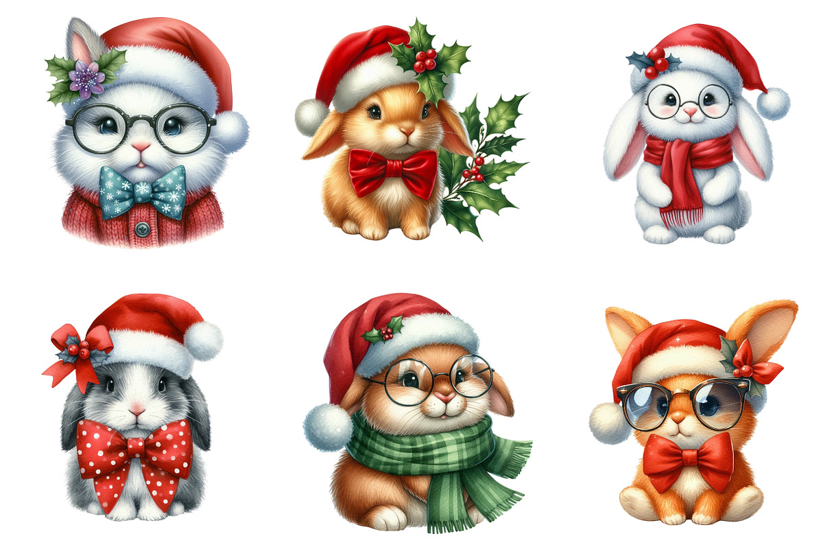 Christmas Bunny Clipart Bundle, an Illustration by SinaCreation (Photo 5 of 7)