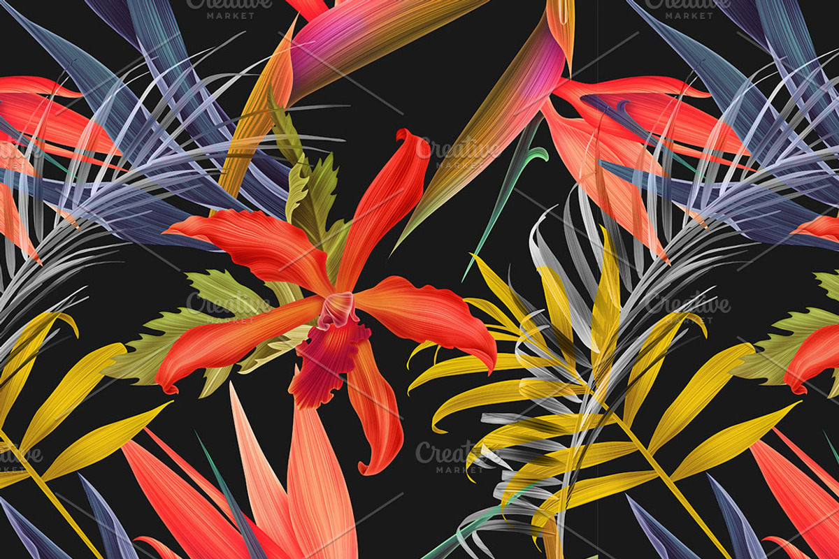 Tropical flowers and leaves, a Pattern Graphic by Luxury Fashion Prints